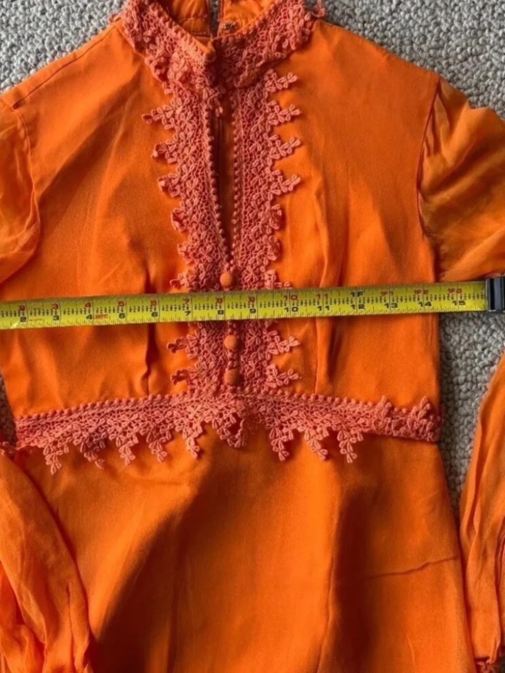 Vintage 70s Orange Prairie Maxi Dress Boho Cottagecore Lace Glam Ren Fair XS - Picture 15 of 16